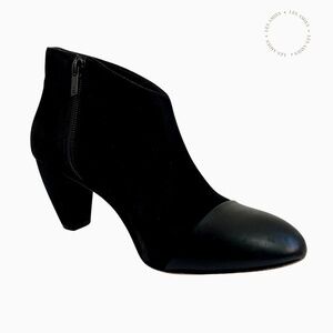 Loeffler Randall Women Nanette Cap Toe Black Leather Ankle Boots Booties 8.5